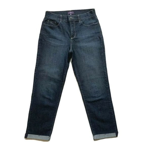 NYDJ Jeans‎ Lift Tuck Technology Womens 6 Rolled Cuffed Hem Dark Blue Denim NEW - Picture 1 of 12
